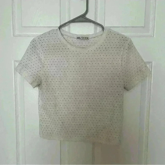 Zara Basic Top Lace Eyelet Blouse - Picture 1 of 7
